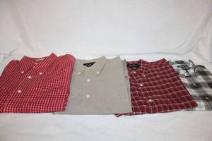 lot 192 image: (4) Eddie Bauer plaid shirts, Sizes M, (2)-L and XL