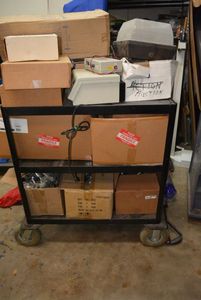 lot 218 image: Metal Cart rolling cart large wheels  (Contents not included)