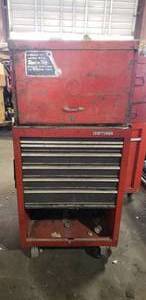 lot 305 image: Craftsman 5-Drawer Rolling Lower Tool Chest w Vintage Snap-On 10-Drawer Upper Tool Chest