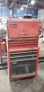 lot 306 image: Craftsman 4-Drawer Lower Rolling Tool Chest w 9-Drawer Middle Chest & Vintage Snap-On 9-Drawer Upper Tool Chest