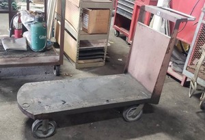 lot 326 image: Rolling Industrial Flat Bed Cart w Heavy Duty Wheels