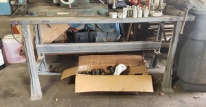 lot 340 image: Heavy Duty Steel Shop Table, Contents Not Included