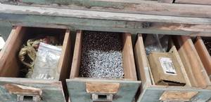 lot 352 image: Contents of Cabinet, RIVETS & MORE RIVETS  21 Bins Full of Various Size Rivets  THIS ITEM MUST BE PICKED UP WEDNESDAY OR THURSDAY