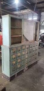 lot 354 image: Beautiful Late 1800s Hardware Store Cabinet w Hutch. MATCHES LOT 437  PICKUP FOR THIS ITEM IS FRIDAY ONLY