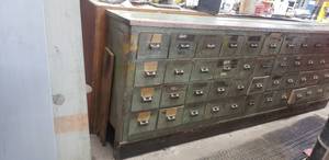 lot 437 image: Antique Late 1800s Hardware Store Cabinet w 48 Drawers.  MATCHES LOT 354 - Contents NOT Included - VERY HEAVY, BRING HELP TO LOAD  PICKUP FOR THIS ITEM IS FRIDAY ONLY