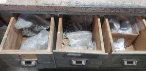 lot 438 image: All Contents of Antique Cabinet - Cabinet and Drawers NOT Included  THIS ITEM MUST BE PICKED UP WEDNESDAY OR THURSDAY