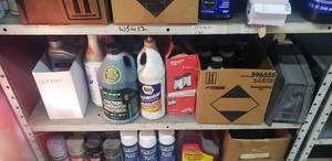 lot 465 image: Shelf Contents - Lubricants, Spray Paint, Cleaners & More  THIS ITEM MUST BE PICKED UP WEDNESDAY OR THURSDAY