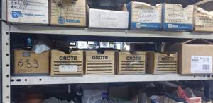 lot 478 image: Shelf Contents - Lenses, Valves, Break-Away Kit, Switches, and More  THIS ITEM MUST BE PICKED UP WEDNESDAY OR THURSDAY
