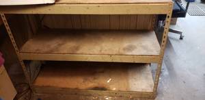 lot 773 image: Metal Shelf w 3 Racks.  CONTENTS NOT INCLUDED. SHELVING MUST BE PICKED UP FRIDAY ONLY