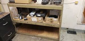 lot 775 image: Metal Shelf w 3 Racks.  CONTENTS NOT INCLUDED.  SHELVING MUST BE PICKED UP FRIDAY ONLY