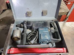 lot 388 image: Bosch 11232EVS 1 12 Variable Speed Spinline Rotary Hammer Drill w Hole Saw, 1 12 Drill Bit & Metal Case