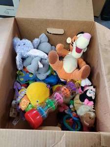 lot 407 image: Box of Baby Toys and Stuffed Animals