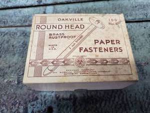 lot 447 image: Box of Vintage Oakville 3 Brass Paper Fasteners and Washers in Original Box