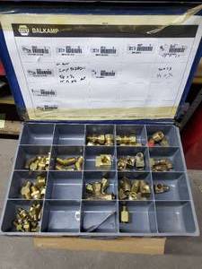 lot 503 image: Steel Parts Drawer w 20 Compartments & Contents Included, Brass Fittings & Connectors