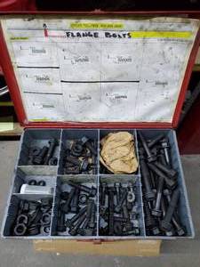 lot 504 image: Steel Parts Drawer w 8 Compartments & Contents Included, Large Flange Bolts & Nuts