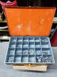 lot 505 image: Steel Parts Drawer w 24 Compartments & Contents Included, Various Sized Bolts & Screws