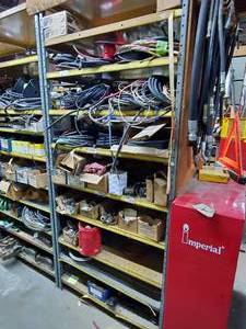 lot 517 image: Contents of Shelf. Trailer Wire, Exit Signs, Brass Fittings, Connectors & MUCH MORE.  SHELF NOT INCLUDED  THIS ITEM MUST BE PICKED UP WEDNESDAY OR THURSDAY