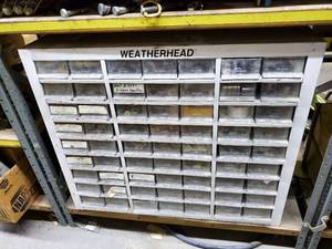 lot 531 image: Large Weatherhead 63-Bin Parts Storage Cabinet, CONTENTS INCLUDED  THIS ITEM MUST BE PICKED UP WEDNESDAY OR THURSDAY