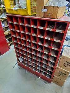 lot 538 image: Imperial Heavy Duty Steel 72-Compartment Parts Bin.  CONTENTS INCLUDED.