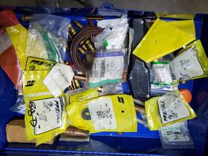 lot 619 image: Tweco MIG Gun with Assortment of Tips, Nozzles, Drive Rolls, and More  THIS ITEM MUST BE PICKED UP WEDNESDAY OR THURSDAY