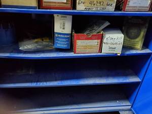 lot 631 image: Shelf Contents - KysorMedallion Engine Shut Down Kit, Distributor Cap, Spark Plug Wires, Gauge & More  THIS ITEM MUST BE PICKED UP WEDNESDAY OR THURSDAY