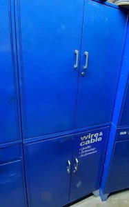 lot 633 image: Blue Metal Parts Cabinet - 2 Cabinets and Includes 4 Drawer Sliding Drawer Cabinet - Contents NOT Included  PICKUP FOR THIS ITEM IS FRIDAY ONLY