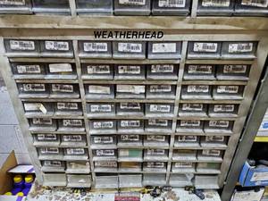 lot 651 image: Large Weatherhead 63-Bin Parts Storage Cabinet, CONTENTS INCLUDED