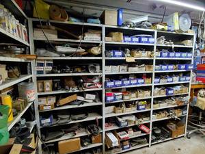 lot 680 image: 3 Racks of Metal Adjustable Shelving (Contents Not Included) SHELVING MUST BE PICKED UP FRIDAY ONLY