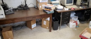lot 850 image: 2 Desks.  1 Metal w Drawers & 1 Wood.  CONTENTS NOT INCLUDED.