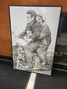 lot 942 image: James Dean and Marilyn Monroe on a Harley Davidson Framed Print