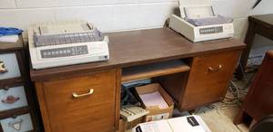lot 839 image: Mid-Century Office Desk w 2 Doors & Shelves.  Contents Not Included.