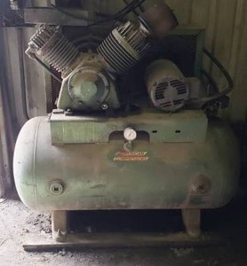 lot 1082 image: Large 50-Gallon Air Compressor w 3-Phase 5HP Motor. Motor is Bad. Everything Else Good. Buyer Responsible for Disconnecting.