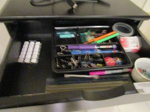 lot 24 image: CONTENTS OF 8 DRAWER DRESSER IN OFFICE