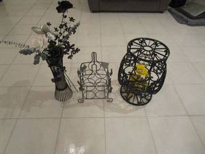lot 53 image: BEAUTIFUL HOME DECOR, STEEL CAGE WITH YELLOW CERAMIC FLOWERS INSIDE