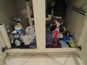 lot 79 image: CONTENTS UNDER KITCHEN SINK, CLEANING SUPPLIES, SPONGES, ETC.