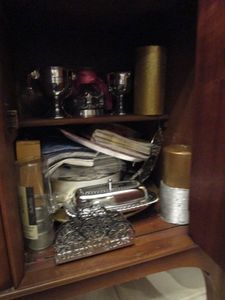 lot 72 image: CANDLES, BUTTER DISH, NAPKIN HOLDER, NAPKINS &amp MORE