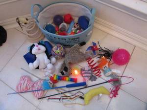 lot 124 image: LARGE QUANTITY OF PET TOYS, BASKET INCL.