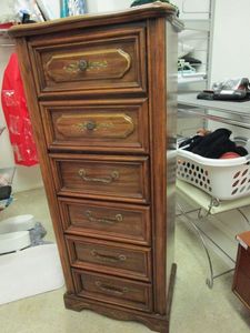 lot 141 image: 6 DRAWER TALL CHEST, FOILIAGE PAINTED ON TOP 2 DRAWERS &amp BOTTOM, GREAT CONDITION