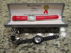 lot 143 image: 3 WATCHES ALL DIFFERENT DESIGNS, ONE IS MARCEL DRUCKER COLLECTION WITH CASE