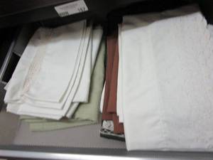 lot 167 image: CONTENTS OF 3 VERTICLE DRAWERS, MILTIPLE SHEETS &amp COMFORTER, CLOSET FIXTURES NOT INCLUDED