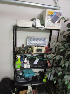 lot 94 image: ENTIRE CONTENTS OF SHELF &amp SHELF - GARDENING TOOLS, SPORTSTOYS, FOOTPUMP, CAR DETAILING SUPPLIES &amp MORE