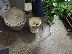 lot 182 image: TERRACOTTA POTS, PLANT STAND W FAUX PLANT