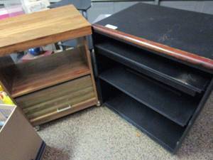 lot 183 image: 2 VNTG TV STANDS, BLACK ONE MISSING A WHEEL