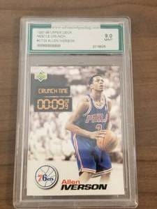 lot 221 image: 1997 Upper Deck Nestle Crunch graded 9.0 Allen Iverson basketball card #CT33