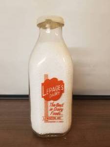 lot 45 image: Lepages Dairy - Lewiston, Maine - quart glass milk bottle with lid