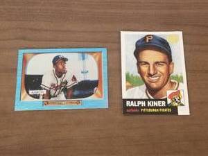lot 96 image: 2001 Topps Reprint Ralph Kiner, 2013 Topps Hank Aaron cards