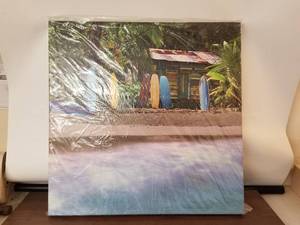 lot 197 image: Surfboard -beach themed print on canvas 24 x 24