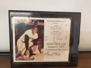 lot 129 image: Willie Mays Induction Day - autographed plaque - authenticity unknown