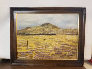 lot 142 image: Framed painting titled Ranch Home