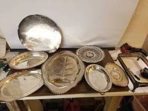 lot 157 image: Selection of metal trays - silver and other
